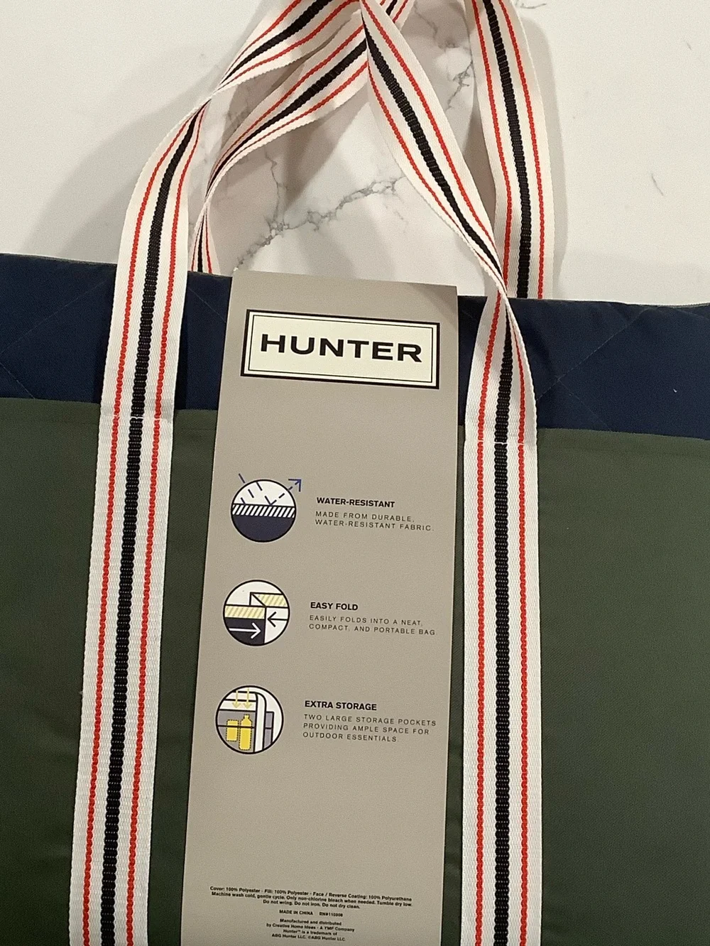 Hunter Outdoor Blanket Tote - Olive Green & Navy with Striped Handles